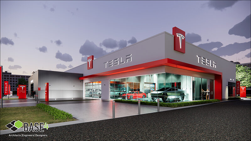 Exterior rendering from a different perspective showcasing building design