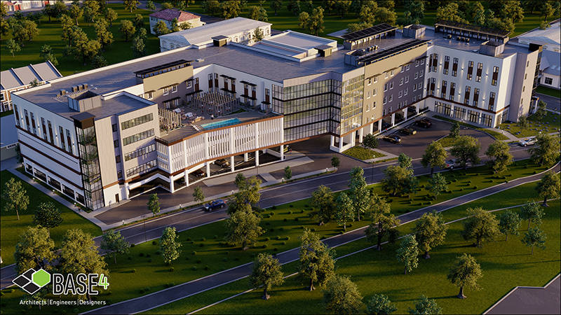 University campus with new student housing development