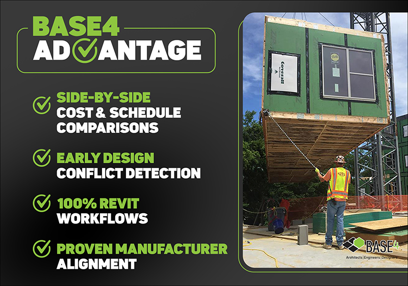 BASE4 modular construction advantages — cost, schedule, Revit workflows