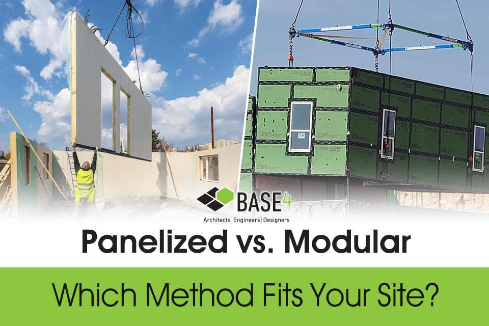 Panelized vs modular construction comparison – crane lifting prefab wall panels
