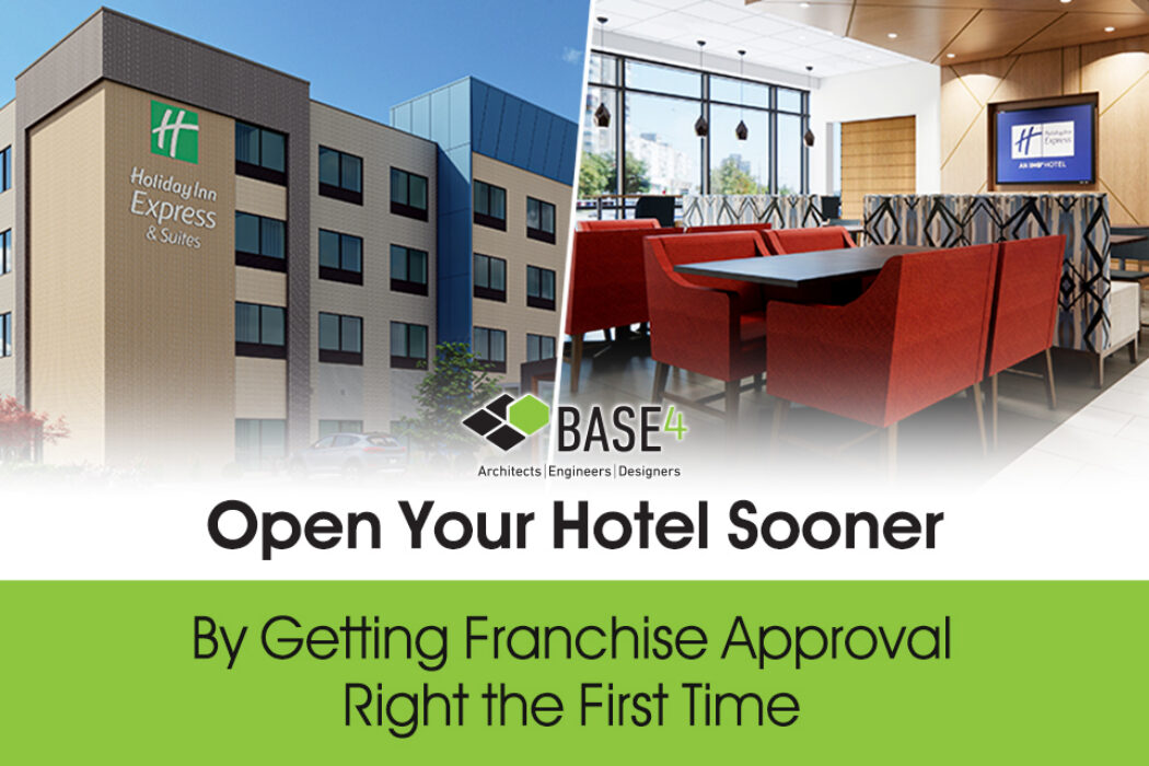 Hotel exterior and lobby showing design approach that speeds franchise approval
