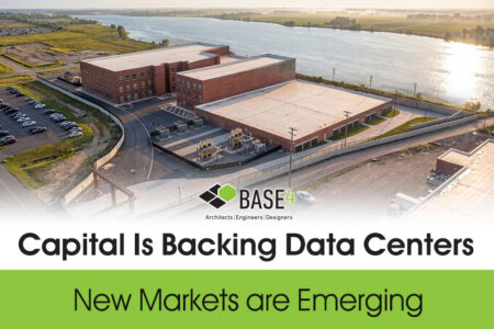 Aerial view of a large data center facility with the headline Capital Is Backing Data Centers.