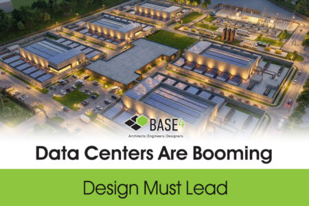 Aerial rendering of a data center campus with the title Data Centers Are Booming, Design Must Lead.