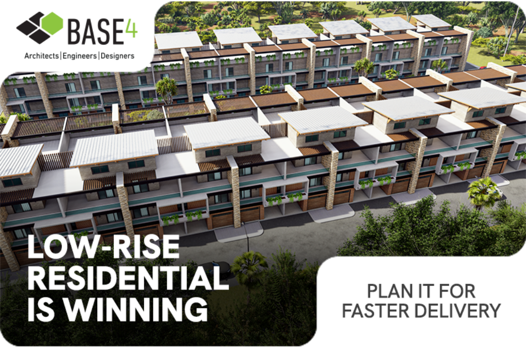 Rendering of a low rise residential community designed for faster project delivery.