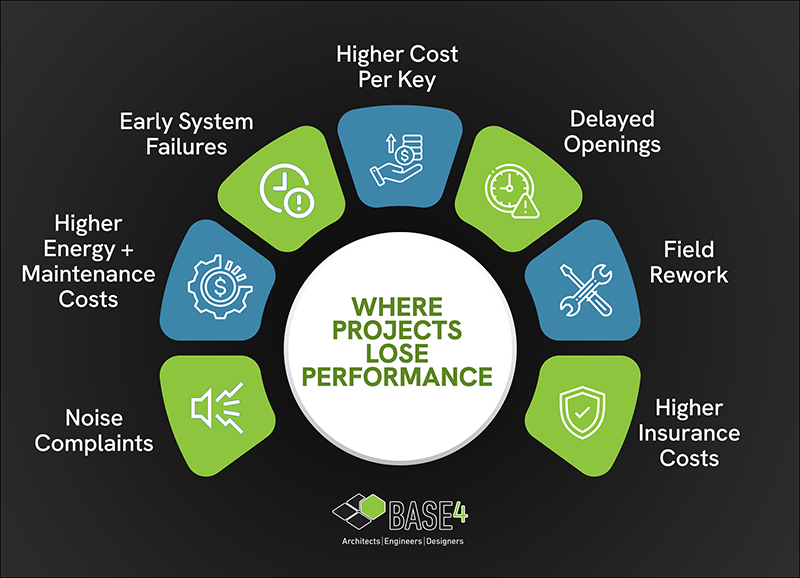 Diagram showing how structural design impacts cost per key, speed, risk, operations, and guest experience