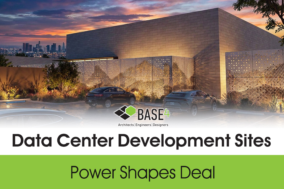 Rendering of a modern data center building used to show how power readiness affects development site value.