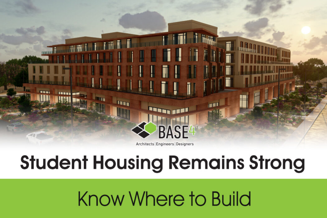 Rendering of a student housing building designed for university-area development.