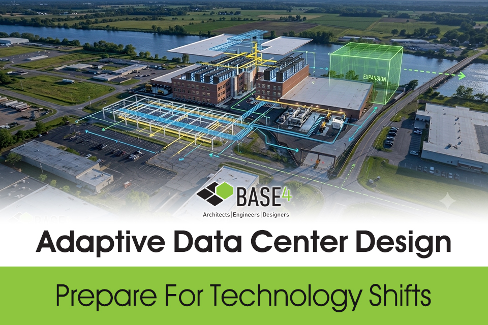 Data center design showing power, cooling, structural systems, and space reserved for future expansion.
