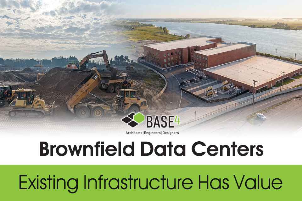 Brownfield data center site with existing industrial infrastructure and redevelopment activity