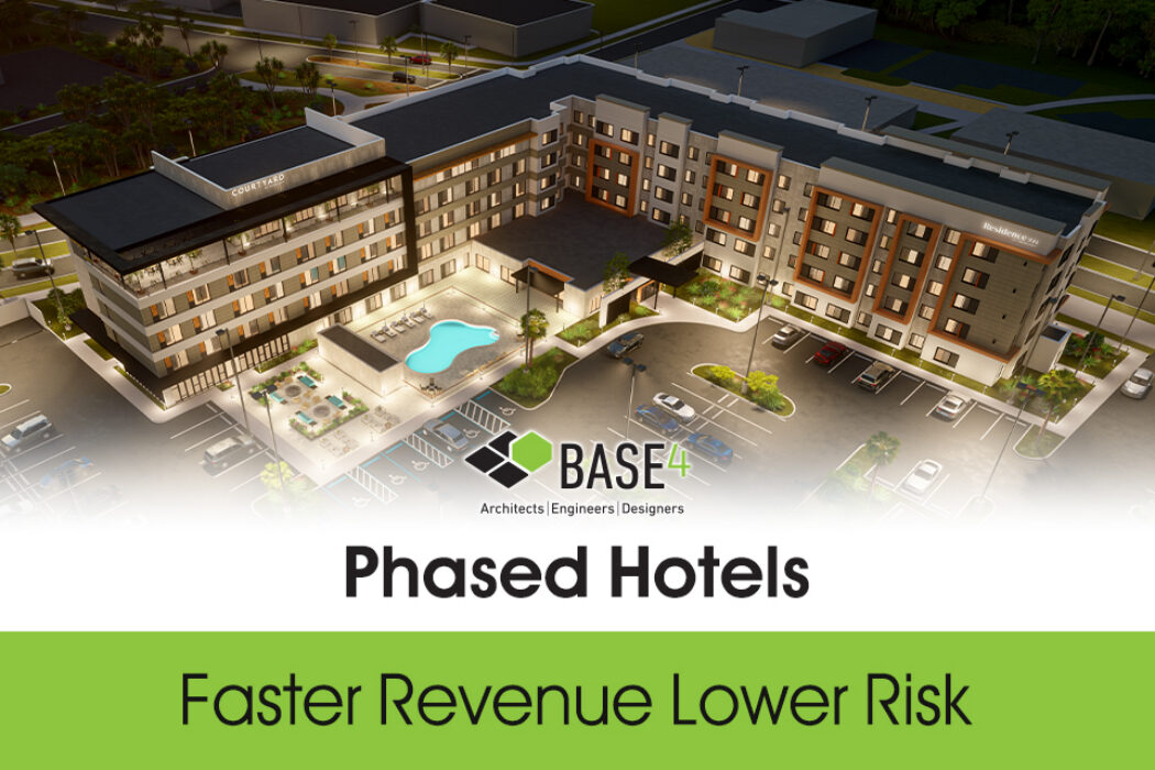 Rendering of a phased hotel development planned for current demand and future expansion.