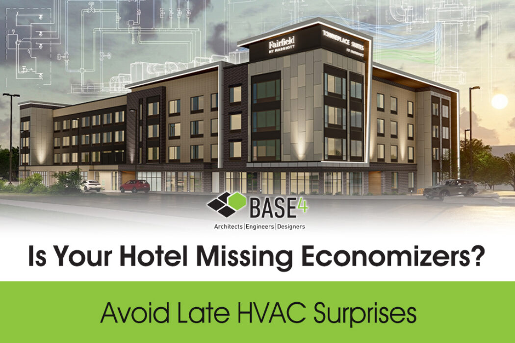 Hotel exterior illustrating early HVAC economizer planning by BASE4